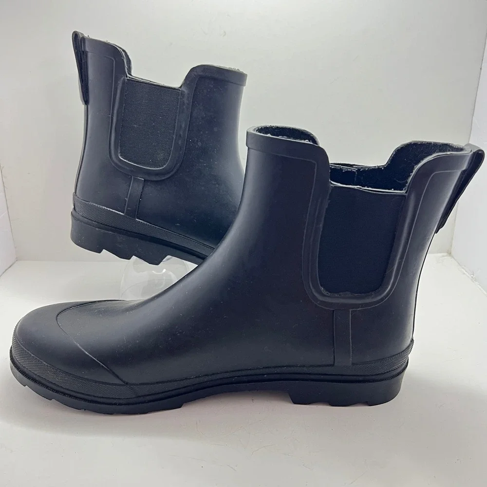 J.Crew Womens Matte Black Chelsea Rain Boots Size 11 Ankle Lug Sole Waterproof